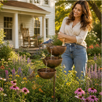 Brimhollow – Rain-Fed 3-Tier Cascading Metal Bird Bath Garden Stake + 50% OFF