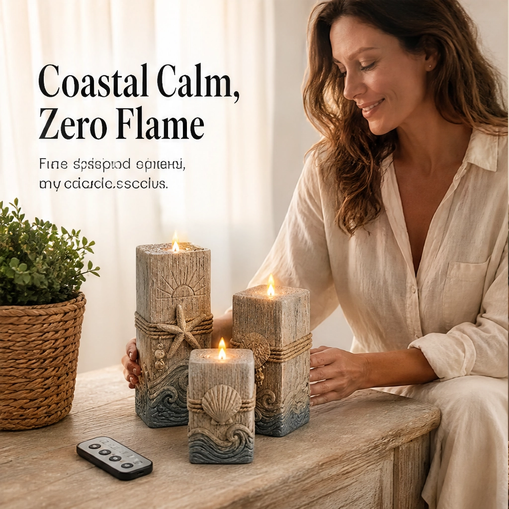 Shorewick – Flameless LED Coastal Candle Set of 3 with Remote & Timer + 50% OFF