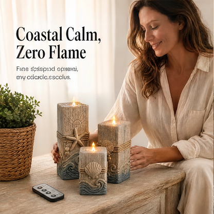 Shorewick – Flameless LED Coastal Candle Set of 3 with Remote & Timer + 50% OFF