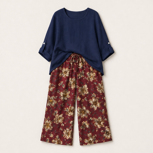 Linnora – Breathable Cotton-Linen Two-Piece Set with Wide-Leg Pants + 50% OFF