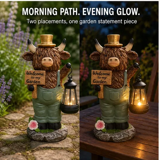 Glenhollow™ – Solar Highland Cow Lantern Garden Welcome Statue +50% OFF