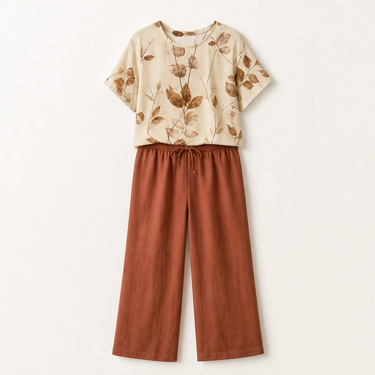 Fernelle – Breathable Botanical Two-Piece Lounge Set with Pendant + 50% OFF