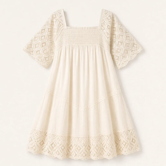 Solmara – Square Neck Smocked Lace Mini Dress + 50% OFF