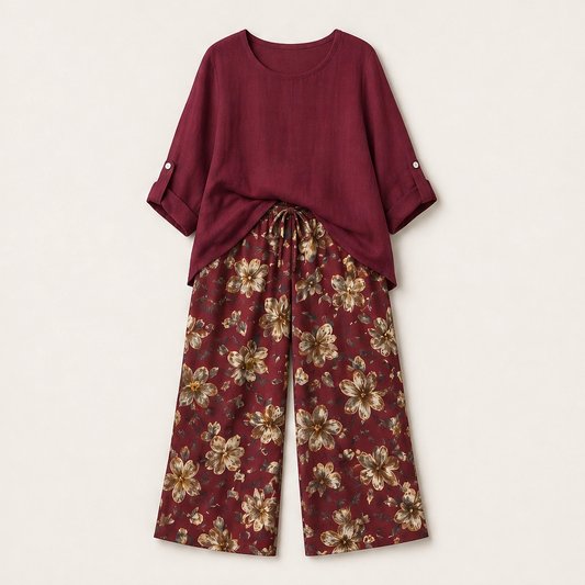 Linnora – Breathable Cotton-Linen Two-Piece Set with Wide-Leg Pants + 50% OFF
