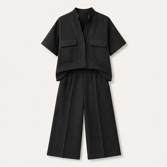 Drapelle – Breathable Tailored Two-Piece Set with Wide-Leg Pants + 50% OFF