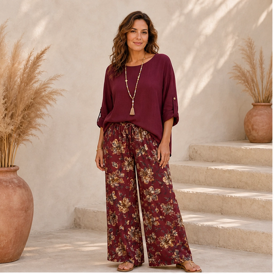 Linnora – Breathable Cotton-Linen Two-Piece Set with Wide-Leg Pants + 50% OFF