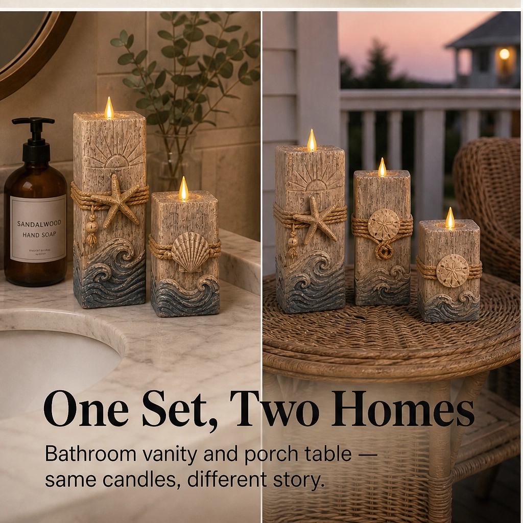 Shorewick – Flameless LED Coastal Candle Set of 3 with Remote & Timer + 50% OFF