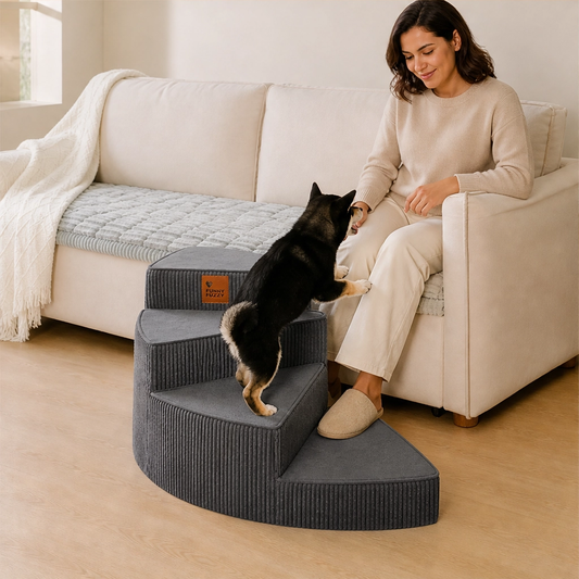 Pawcrest – Joint-Friendly Spiral Pet Stairs with Washable Corduroy Cover + 50% OFF
