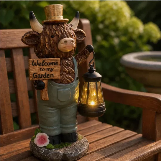 Glenhollow™ – Solar Highland Cow Lantern Garden Welcome Statue +50% OFF