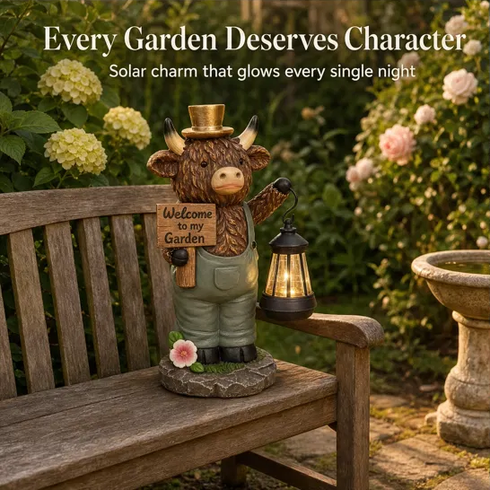 Glenhollow™ – Solar Highland Cow Lantern Garden Welcome Statue +50% OFF