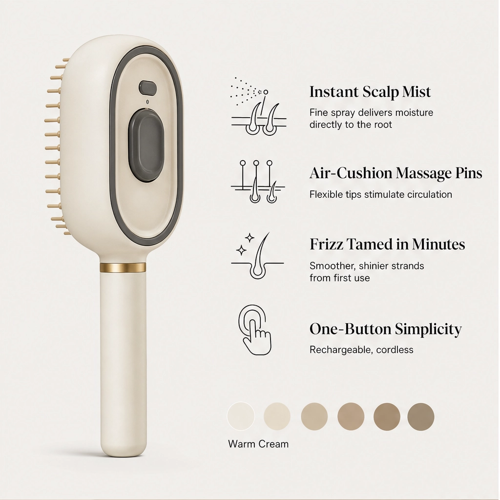 Satinea™ – 3-in-1 Hydrating Mist, Detangling & Scalp Massage Comb + 50% OFF