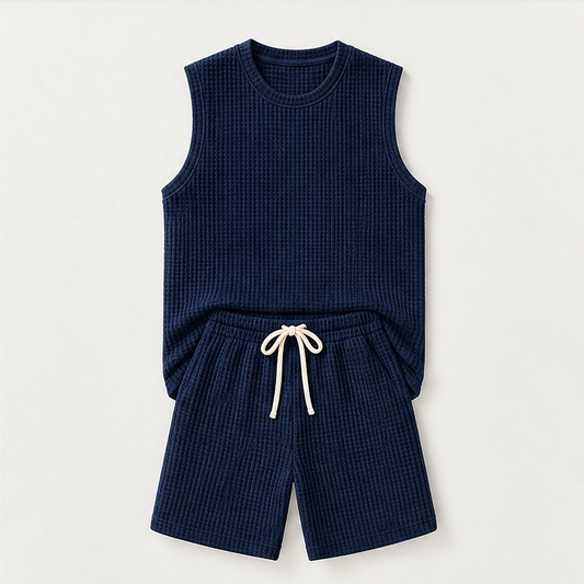 Weft – Waffle Knit Sleeveless Tank & Shorts Set for Men + 50% OFF