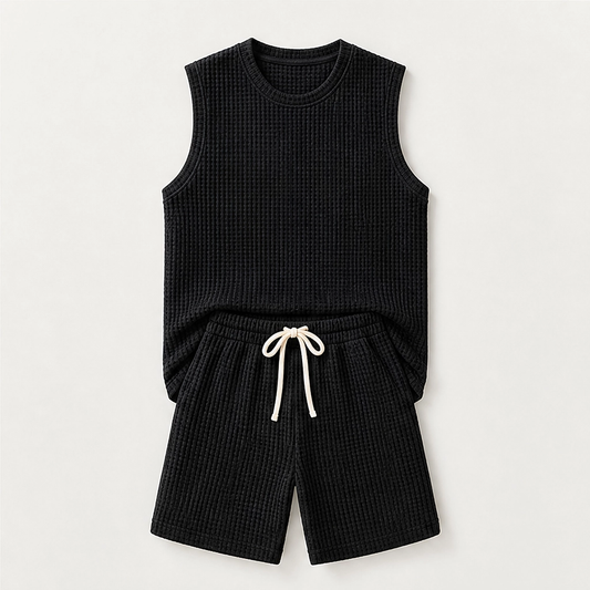 Weft – Waffle Knit Sleeveless Tank & Shorts Set for Men + 50% OFF