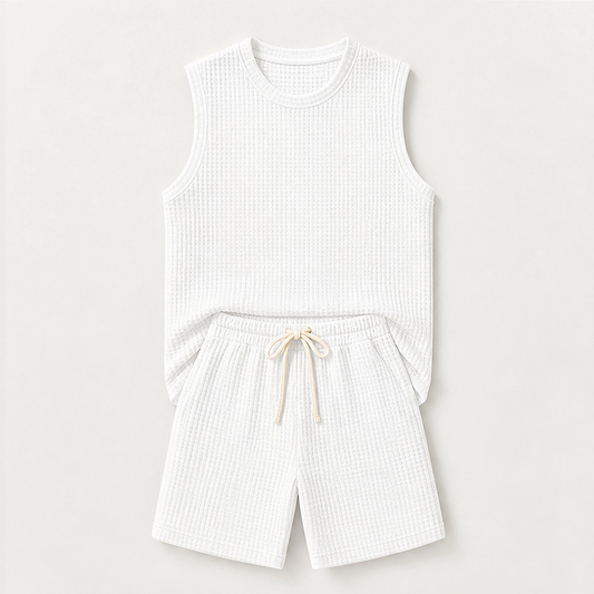 Weft – Waffle Knit Sleeveless Tank & Shorts Set for Men + 50% OFF