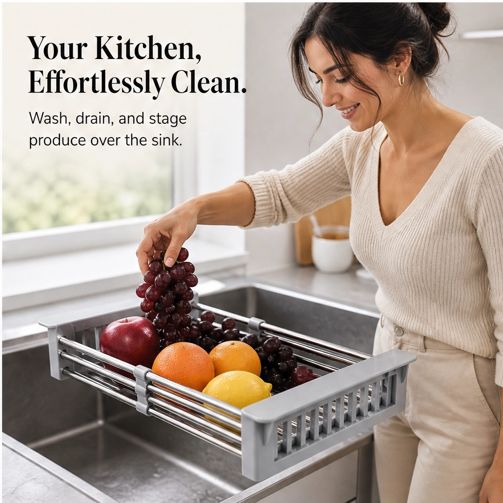 Weir – Expandable Stainless Steel Over-Sink Drain Basket & Dish Rack + 50% OFF