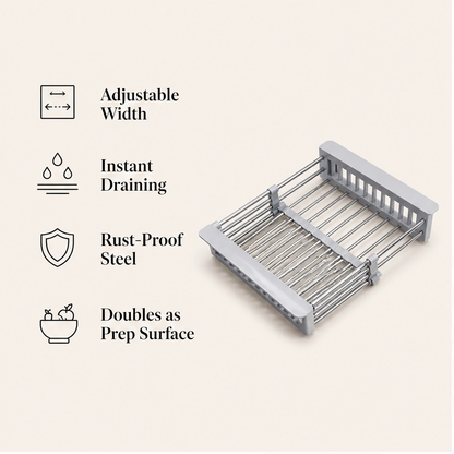 Weir – Expandable Stainless Steel Over-Sink Drain Basket & Dish Rack + 50% OFF
