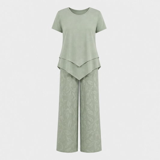 Briselle™ – Lightweight Layered Tunic Top & Wide-Leg Pants 2-Piece Set + 50% OFF