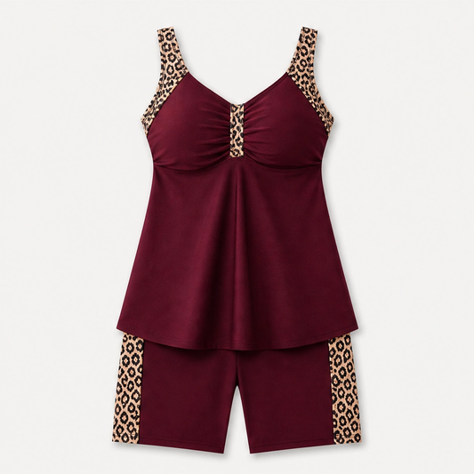 Marisol – Tummy-Control Flowy Tankini Top & Boy Shorts Swimsuit Set + 50% OFF