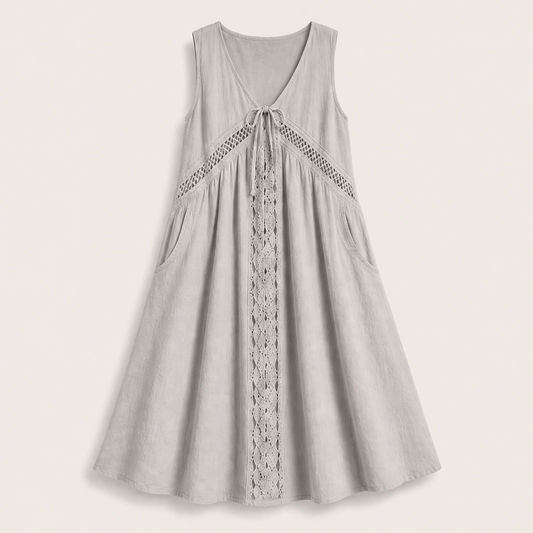 Solenne – Sleeveless V-Neck Lace-Trim Midi Dress with Pockets + 50% OFF