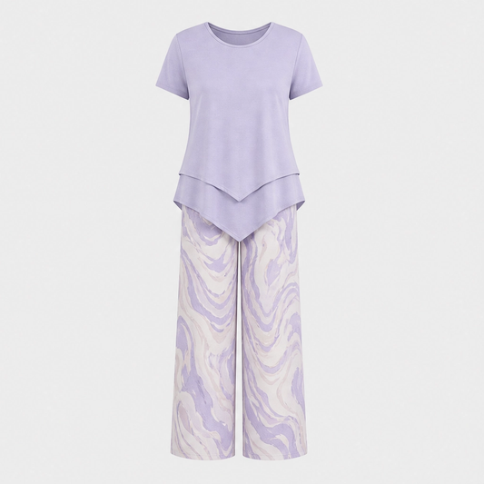 Briselle™ – Lightweight Layered Tunic Top & Wide-Leg Pants 2-Piece Set + 50% OFF