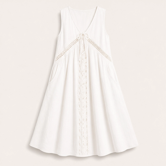 Solenne – Sleeveless V-Neck Lace-Trim Midi Dress with Pockets + 50% OFF