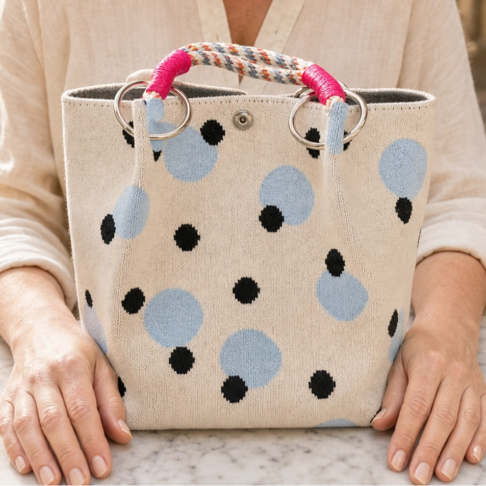 Pippa – Polka Dot Knit Mini Bucket Bag with Rope Handle + 50% OFF