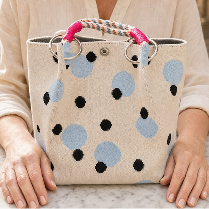 Pippa – Polka Dot Knit Mini Bucket Bag with Rope Handle + 50% OFF
