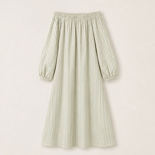Solene – Off-Shoulder Lantern-Sleeve Maxi Dress with Pockets + 50% OFF