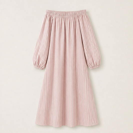 Solene – Off-Shoulder Lantern-Sleeve Maxi Dress with Pockets + 50% OFF