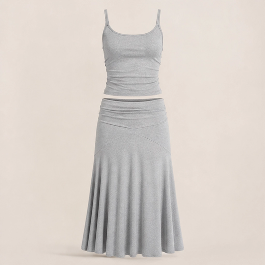 Velisse – Fold-Over Waist, Draped Asymmetric Hem Two-Piece Skirt Set+ 50% OFF