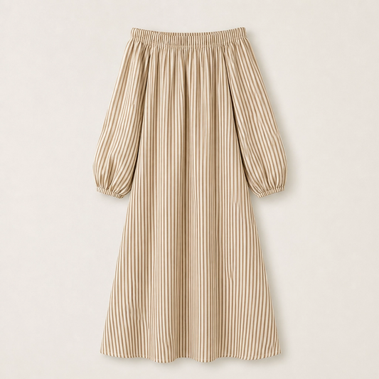 Solene – Off-Shoulder Lantern-Sleeve Maxi Dress with Pockets + 50% OFF