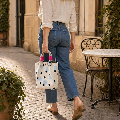 Pippa – Polka Dot Knit Mini Bucket Bag with Rope Handle + 50% OFF