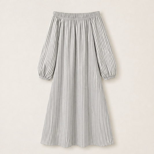 Solene – Off-Shoulder Lantern-Sleeve Maxi Dress with Pockets + 50% OFF