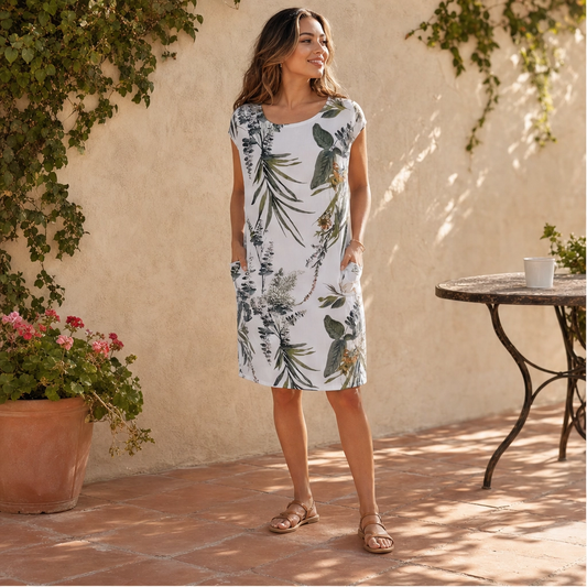 Fernelle™ – Cotton-Linen Printed Dress with Pockets & Relaxed Fit + 50% OFF