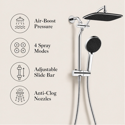 Monsora – 3-Way Air-In Rainfall & Handheld High-Pressure Shower Head Combo + 50% OFF