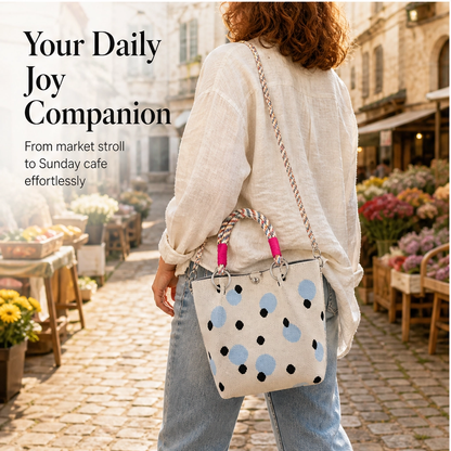 Pippa – Polka Dot Knit Mini Bucket Bag with Rope Handle + 50% OFF