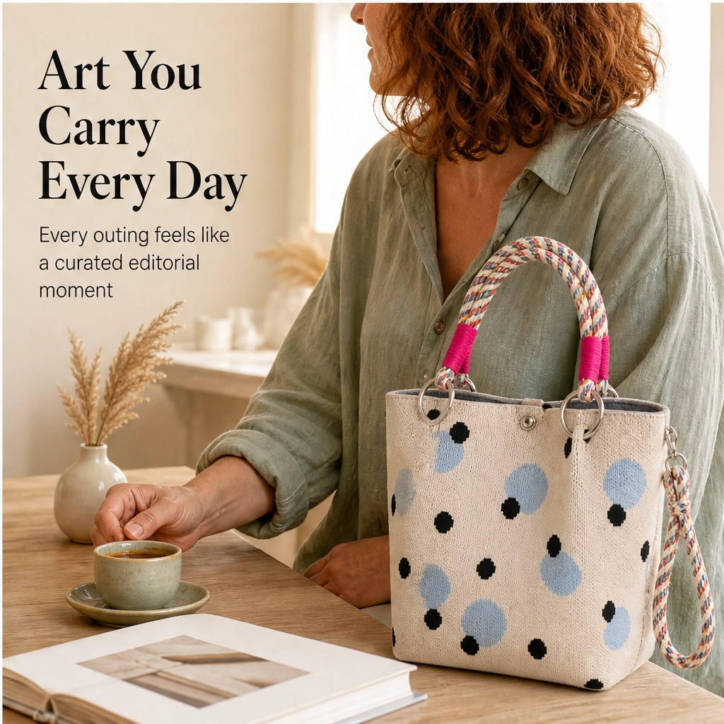 Pippa – Polka Dot Knit Mini Bucket Bag with Rope Handle + 50% OFF