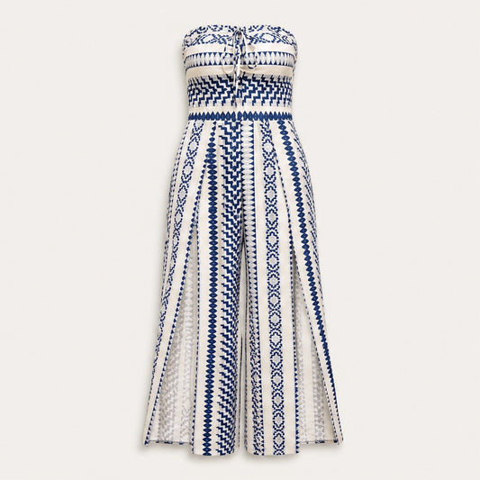 Marisol – Strapless Geometric Print Wide-Leg Jumpsuit with Side Slits + 50% OFF