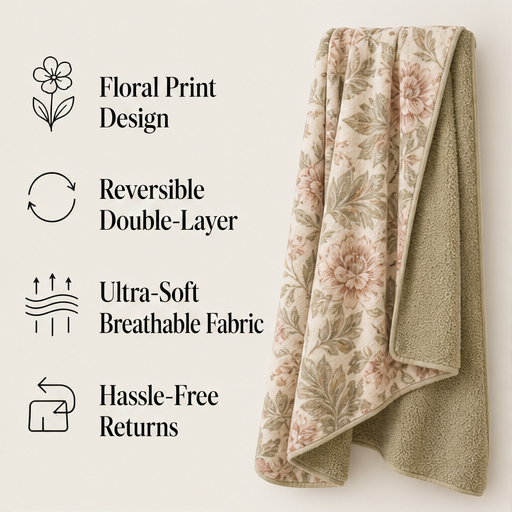 Blossette Home – Reversible Sherpa Floral Throw Blanket features