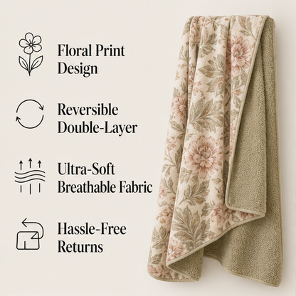 Blossette Home – Reversible Sherpa Floral Throw Blanket features