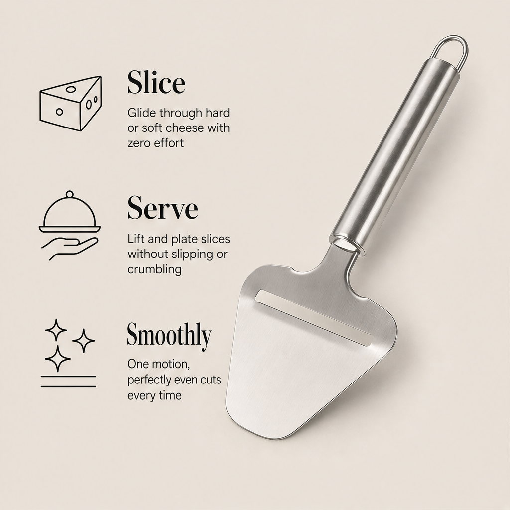 Curdwick – One-Piece Stainless Steel Wire Blade Cheese Slicer + 50% OFF features