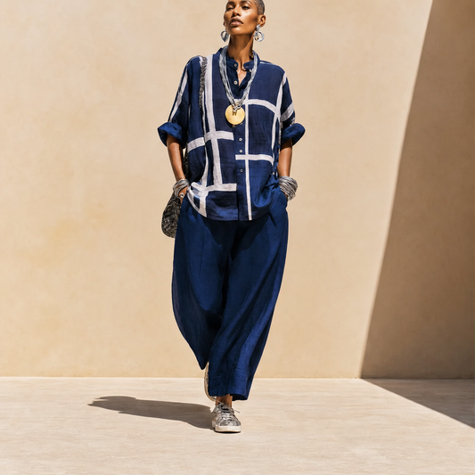 Linalour – Breathable Grid-Print Shirt & Wide-Leg Pants Set + 50% OFF lifestyle
