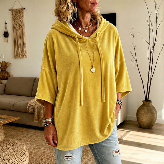 Plushwick – Oversized Velour Drawstring Hoodie with 3/4 Sleeves + 50% OFF lifestyle