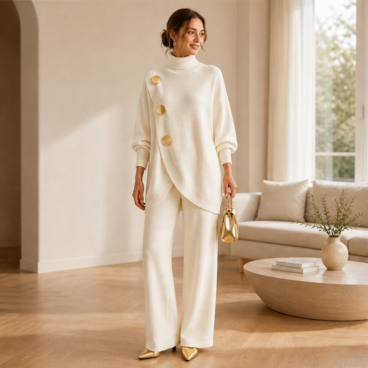 Faylence – Wrap-Front Turtleneck & Wide-Leg Knit Set + 50% OFF lifestyle