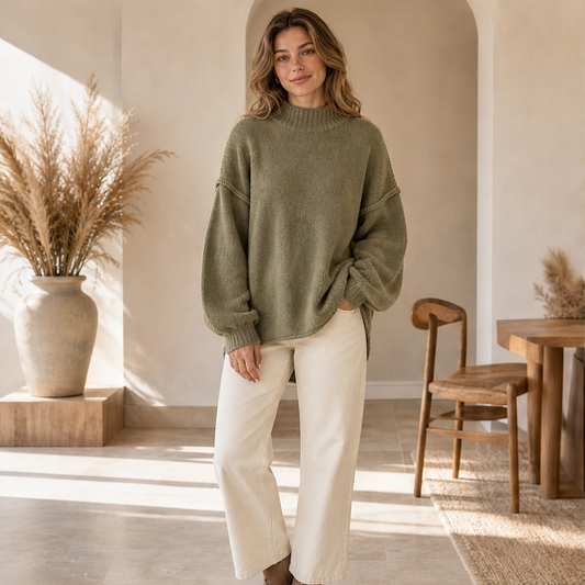 Haveline – Oversized Soft Knit Half-High Collar Sweater + 50% OFF lifestyle