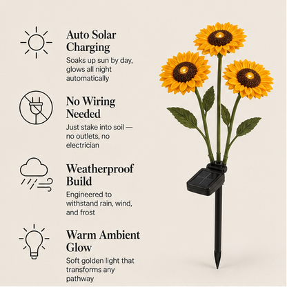 Sunhaven Bloom – Solar-Powered 3-Head Sunflower Stake Lights features
