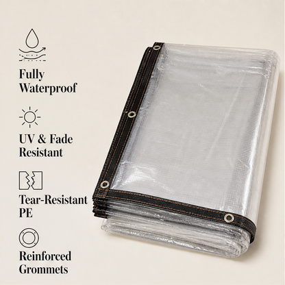 ClearGuard – Waterproof Transparent PE Tarp with Metal Grommets (2-Pack) + 50% OFF features