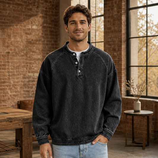 Draywolt – Vintage Washed Oversized Henley Sweatshirt + 50% OFF lifestyle