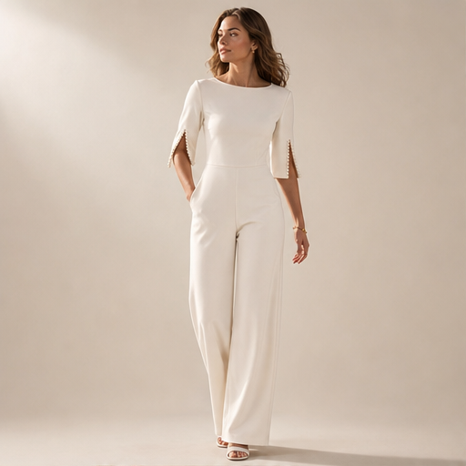 Pearlaine – Beaded Sleeve Wide-Leg Slim Jumpsuit lifestyle