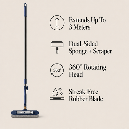 ClearReach – Extendable Double-Sided Sponge and Scraper Window Cleaner + 50% OFF features